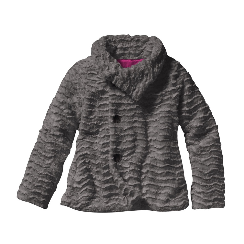Patagonia Girls Pelage Faux Fur Fleece Jacket Gray / Pink | 14 - Picture 2 of 7